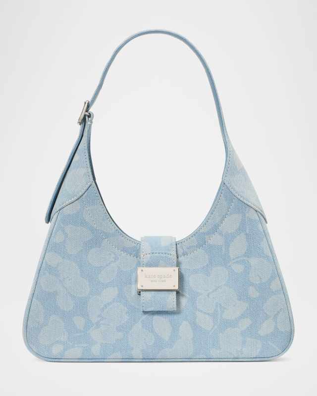 nouveau small floral-print denim shoulder bag